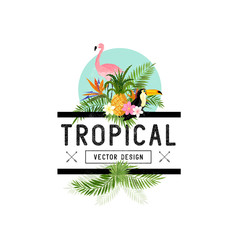 Tropical Design Elements. Various tropical objects including Toucan bird, pineapple and palm leaves. - obrazy, fototapety, plakaty