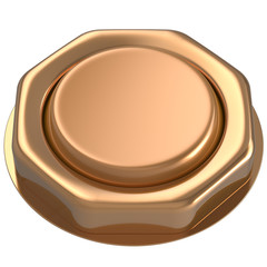 Button golden luck casino power switch push down activate start turn on off action ignition electric design element metallic shiny blank gold yellow. 3d render isolated