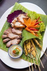 chicken satay and charcoal-boiled pork neck