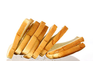 The cut loaf of bread with reflection isolated on white