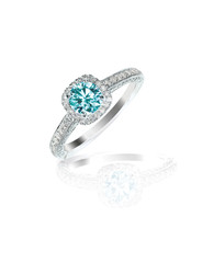 Blue Diamond engagement wedding ring colored diamond stone isolated on white