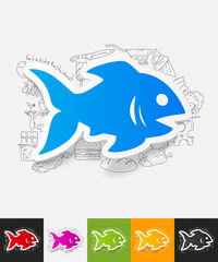 fish paper sticker with hand drawn elements