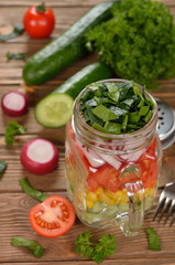 Vegetable salad in Mason jar