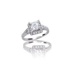 Beautiful Diamond Wedding band princess cut halo setting engagement ring isolated on white with a...