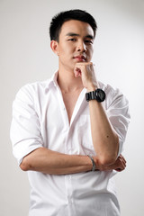 Asian man wear shirt in white background