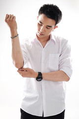 Asian man wear shirt in white background - 105993258