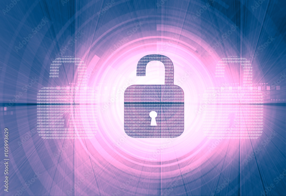 Poster internet security. unlock security locks on digital tech background