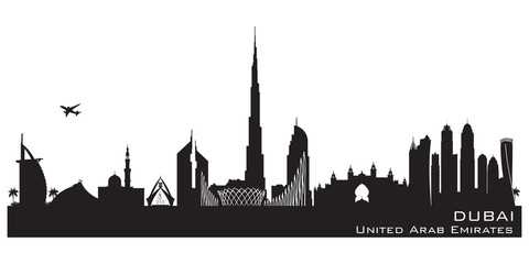 Naklejka premium Dubai UAE city skyline vector silhouette