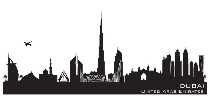 Dubai UAE city skyline vector silhouette