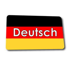Icono plano texto Deutsch en rectangulo con badera Alemania y sombra