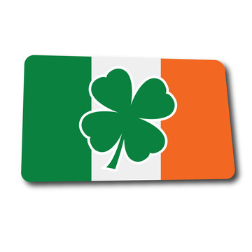 Icono plano trebol en rectangulo con badera Irlanda y sombra