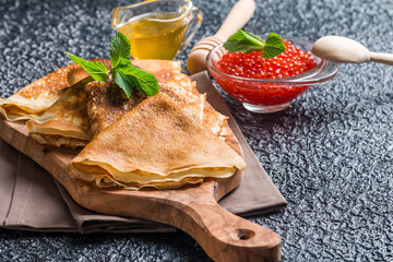 Yeast pancakes, traditional for Russian pancake