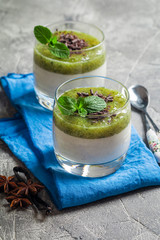 Fruit dessert green panna cotta
