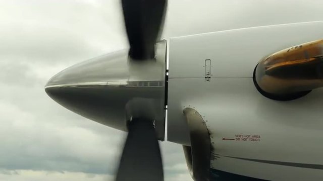 Airplane Propeller Spinning Down Wide from Side, 4K UHD