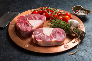Raw veal shank slices meat