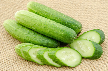 Fresh cucumber and slice cucumber.