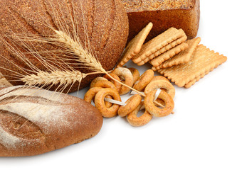 bread and flour products isolated on white background