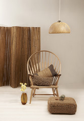 Folding wicker screen and chair