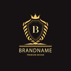 Luxury Vintage logo. Business sign, label, Letter emblem B for badge, crest, Restaurant, Royalty, Boutique brand, Hotel, Heraldic, Jewelery, Fashion, Real estate, Resort, tattoo, Auctions. Vector