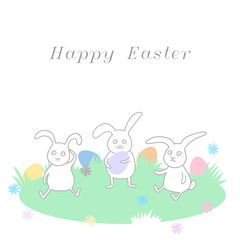 Obraz na płótnie Canvas Happy Easter greeting card with rabbits and eggs