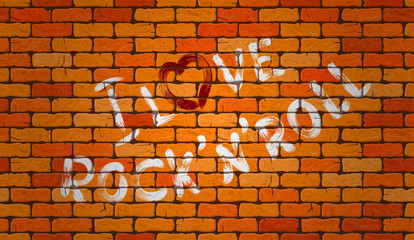 Inscription I love rock'n'roll on the wall
