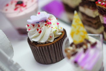 Close up with colourfull different pastry with selective focus o