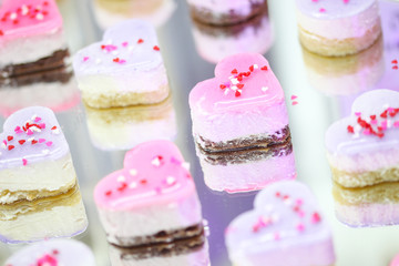 Close up with colourfull different pastry with selective focus o