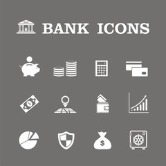 Conjunto de iconos de banco. Finanzas, ahorro, inversión y efectivo