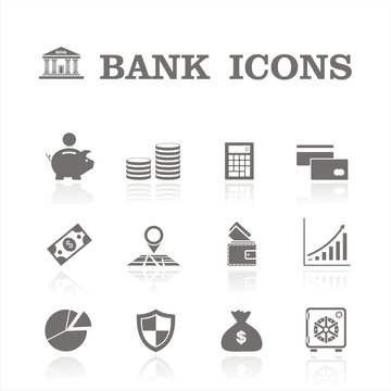 Bank icons with reflection