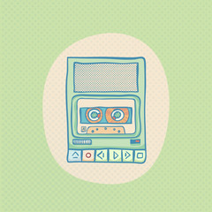 Cassette tape recorder. Handheld tape recorder, hand drawn retro illustration with halftone. Suitable for banner, ad, t-shirt design. Vintage design element © pinana_treeangle