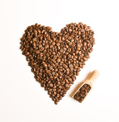 Sight 'heart' from Coffee beans on white background