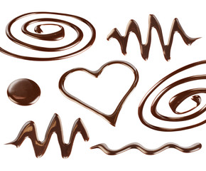 Liquid milk chocolate drops and splashes decorative elements.