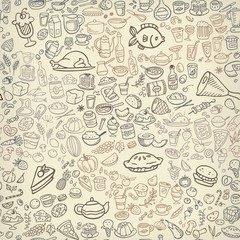 doodle food icons seamless background