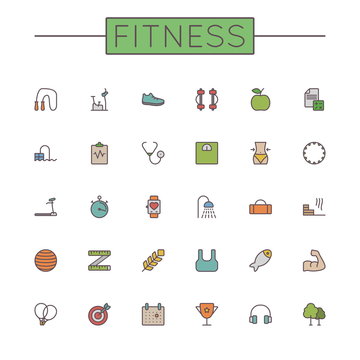 Vector Colored Fitness Line Icons