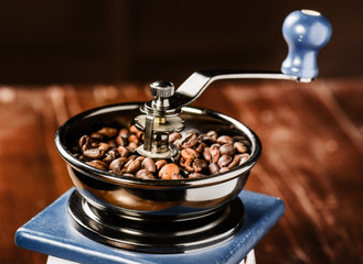 Coffee beans in the coffee grinder