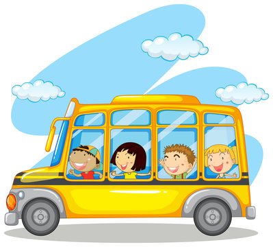 Children riding on yellow bus