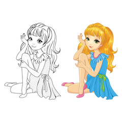 Coloring Book Of Girl Sitting