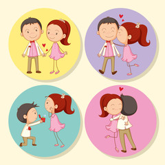 Love couple on round badge