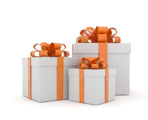 three gift boxes with bows isolated on white