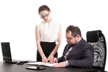 the secretary transfers documents for the signature