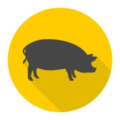 Silhouette of pig icon with long shadow