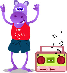 Hippo with cassette player