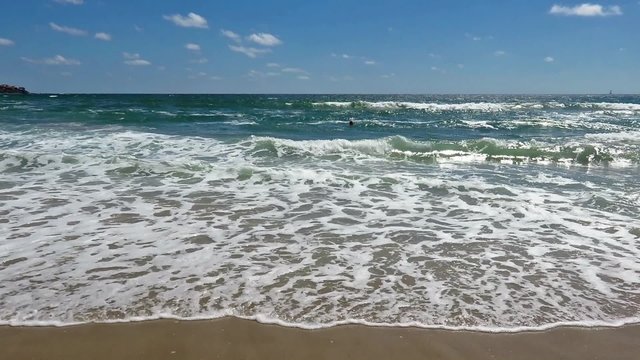 Sea Surf Waves on Morning Beach. 
