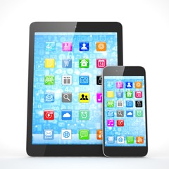 Tablet and smartphone on a white.