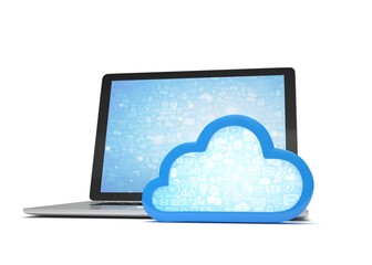 Laptop with cloud computing symbol. 3d render