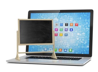 Laptop with chalkboard, online education concept