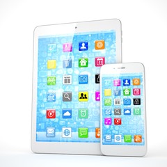 Tablet and smartphone on a white.