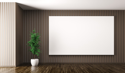 Empty interior with big poster on the wall 3d render