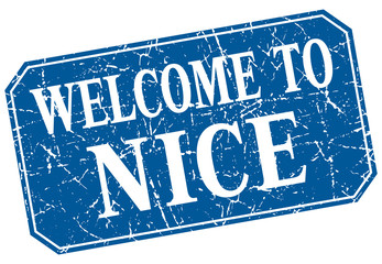 welcome to Nice blue square grunge stamp