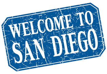 welcome to San Diego blue square grunge stamp